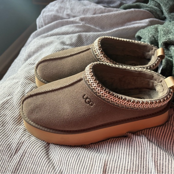 UGG Shoes - UGG Tan Suede Slip-Ons with Woven Trim
